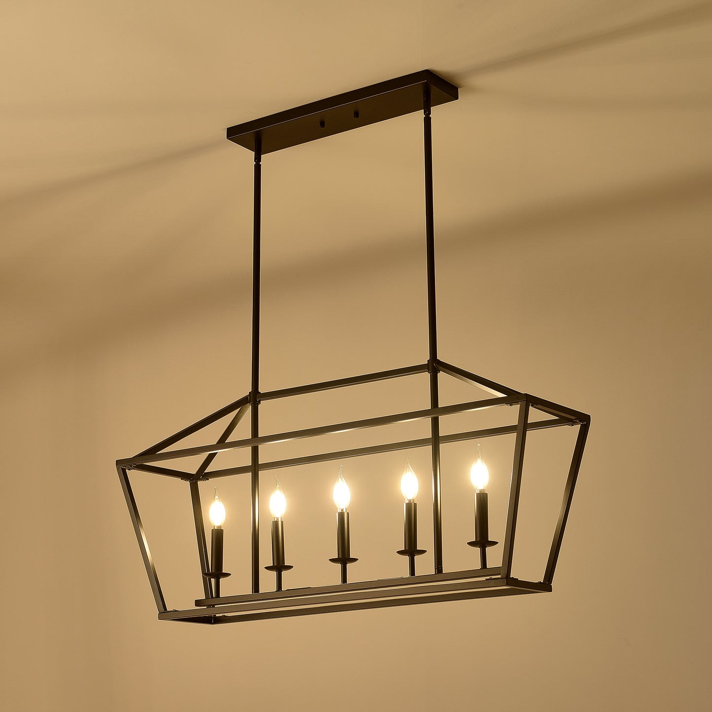 5-Light Farmhouse Kitchen Island Lighting,5 Light Industrial Linear Chandelier for Dining Room Metal Matte Black Finish Hanging Pendant Light Fixture for Bedroom Living Room Hallway Conference Room