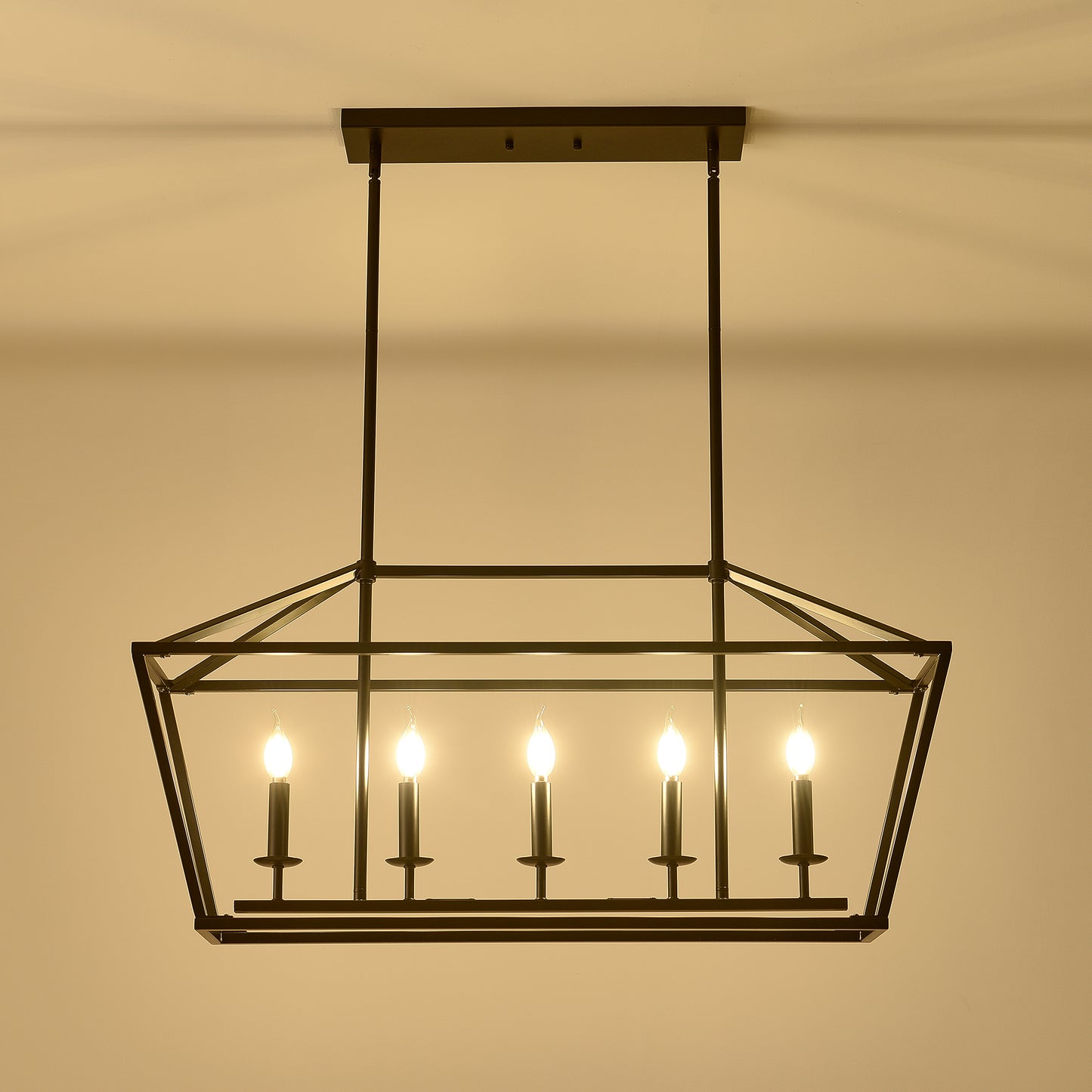 5-Light Farmhouse Kitchen Island Lighting,5 Light Industrial Linear Chandelier for Dining Room Metal Matte Black Finish Hanging Pendant Light Fixture for Bedroom Living Room Hallway Conference Room