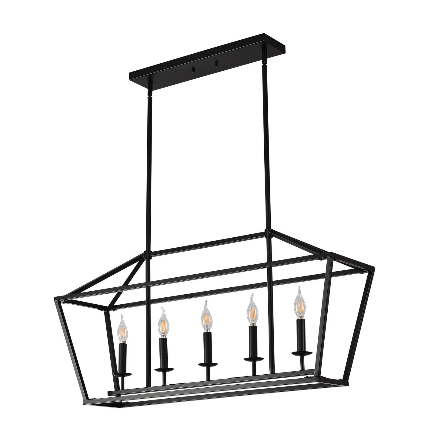 5-Light Farmhouse Kitchen Island Lighting,5 Light Industrial Linear Chandelier for Dining Room Metal Matte Black Finish Hanging Pendant Light Fixture for Bedroom Living Room Hallway Conference Room