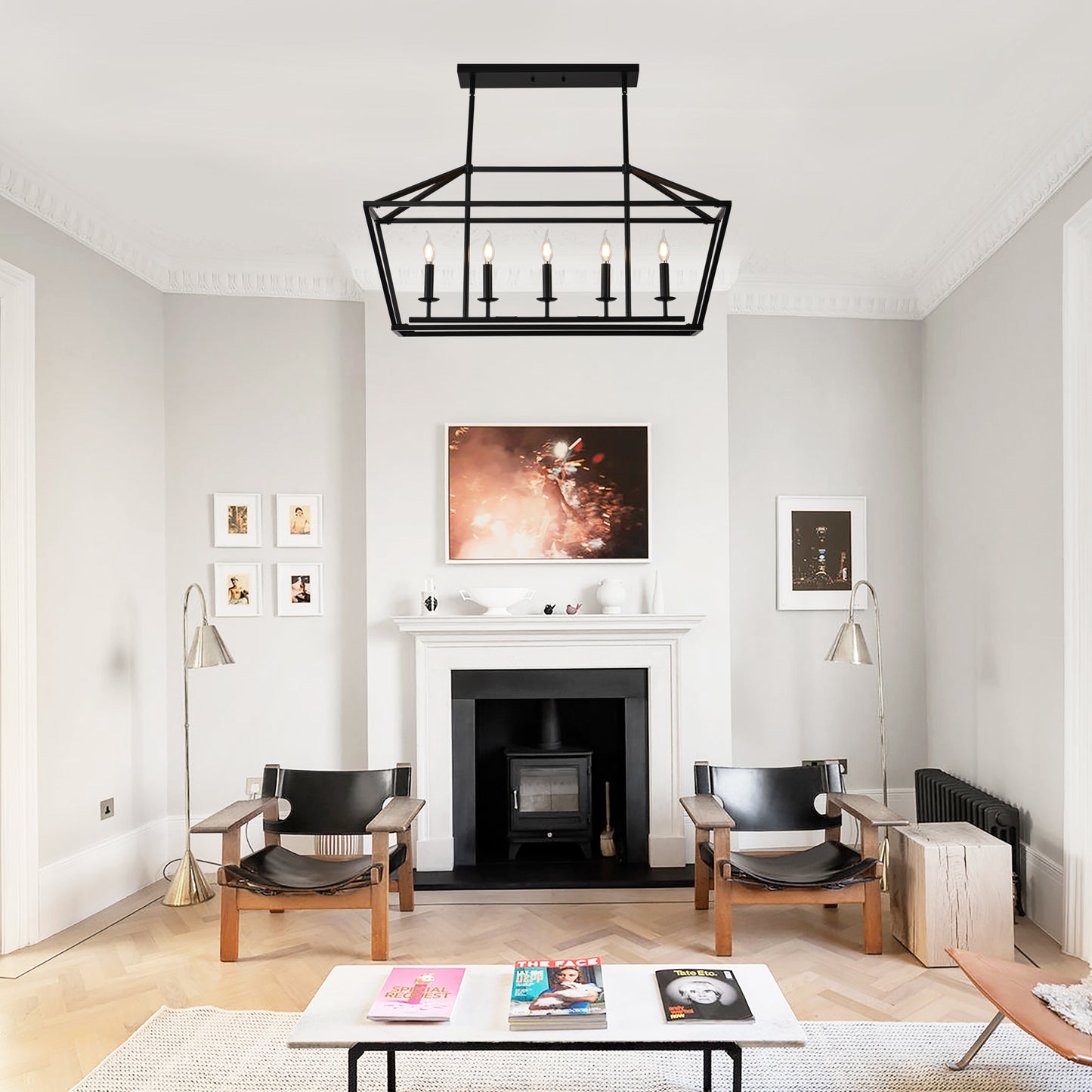 5-Light Farmhouse Kitchen Island Lighting,5 Light Industrial Linear Chandelier for Dining Room Metal Matte Black Finish Hanging Pendant Light Fixture for Bedroom Living Room Hallway Conference Room