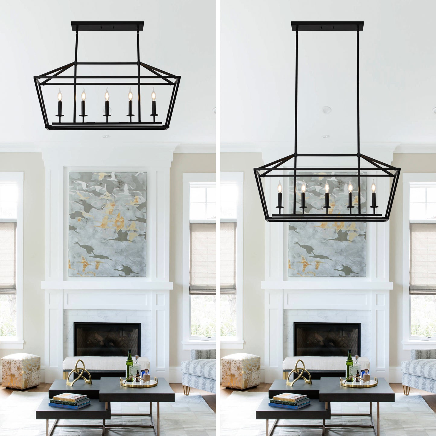 5-Light Farmhouse Kitchen Island Lighting,5 Light Industrial Linear Chandelier for Dining Room Metal Matte Black Finish Hanging Pendant Light Fixture for Bedroom Living Room Hallway Conference Room