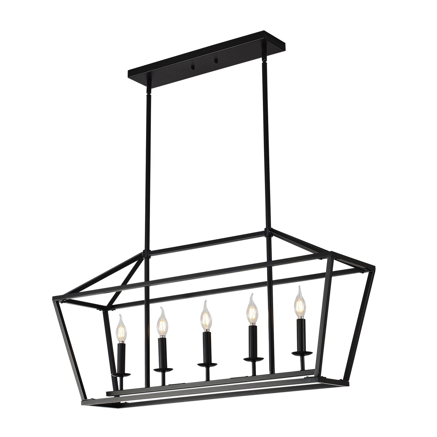 5-Light Farmhouse Kitchen Island Lighting,5 Light Industrial Linear Chandelier for Dining Room Metal Matte Black Finish Hanging Pendant Light Fixture for Bedroom Living Room Hallway Conference Room