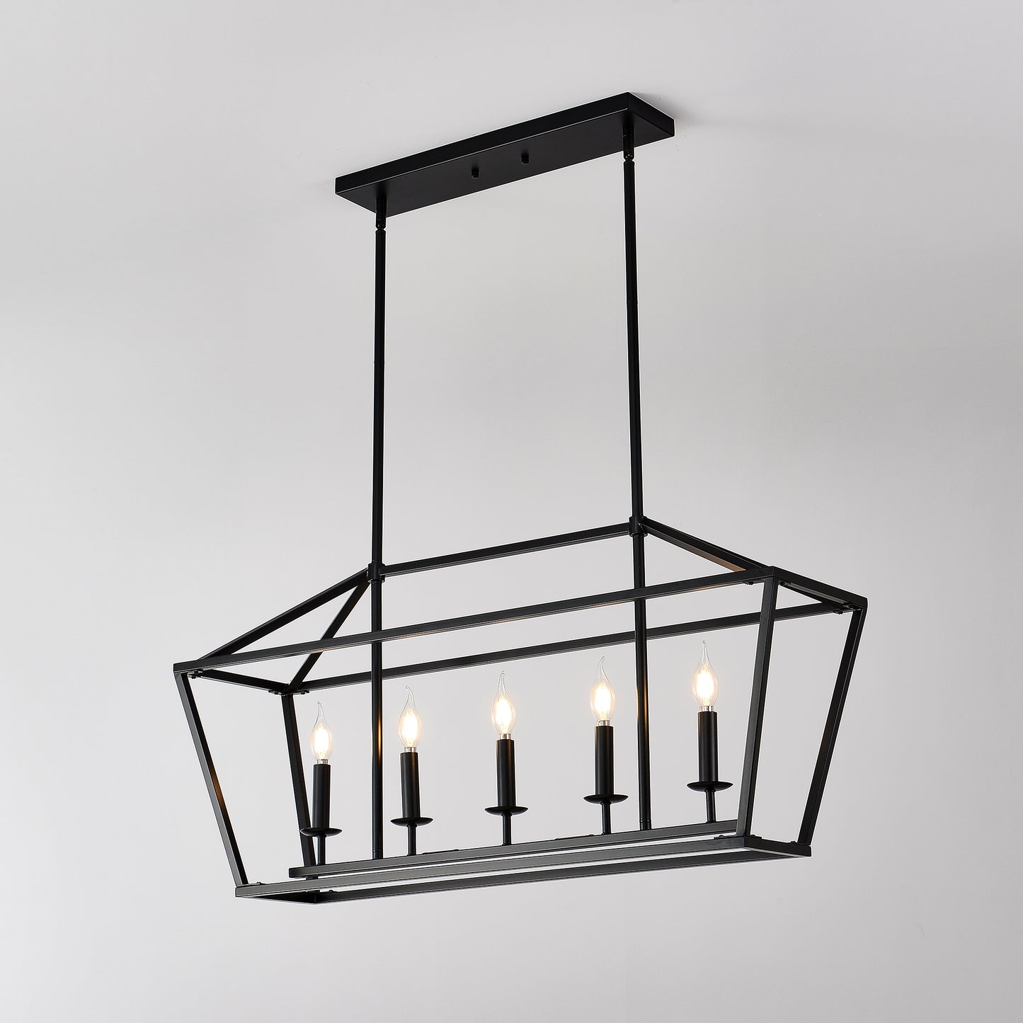 5-Light Farmhouse Kitchen Island Lighting,5 Light Industrial Linear Chandelier for Dining Room Metal Matte Black Finish Hanging Pendant Light Fixture for Bedroom Living Room Hallway Conference Room