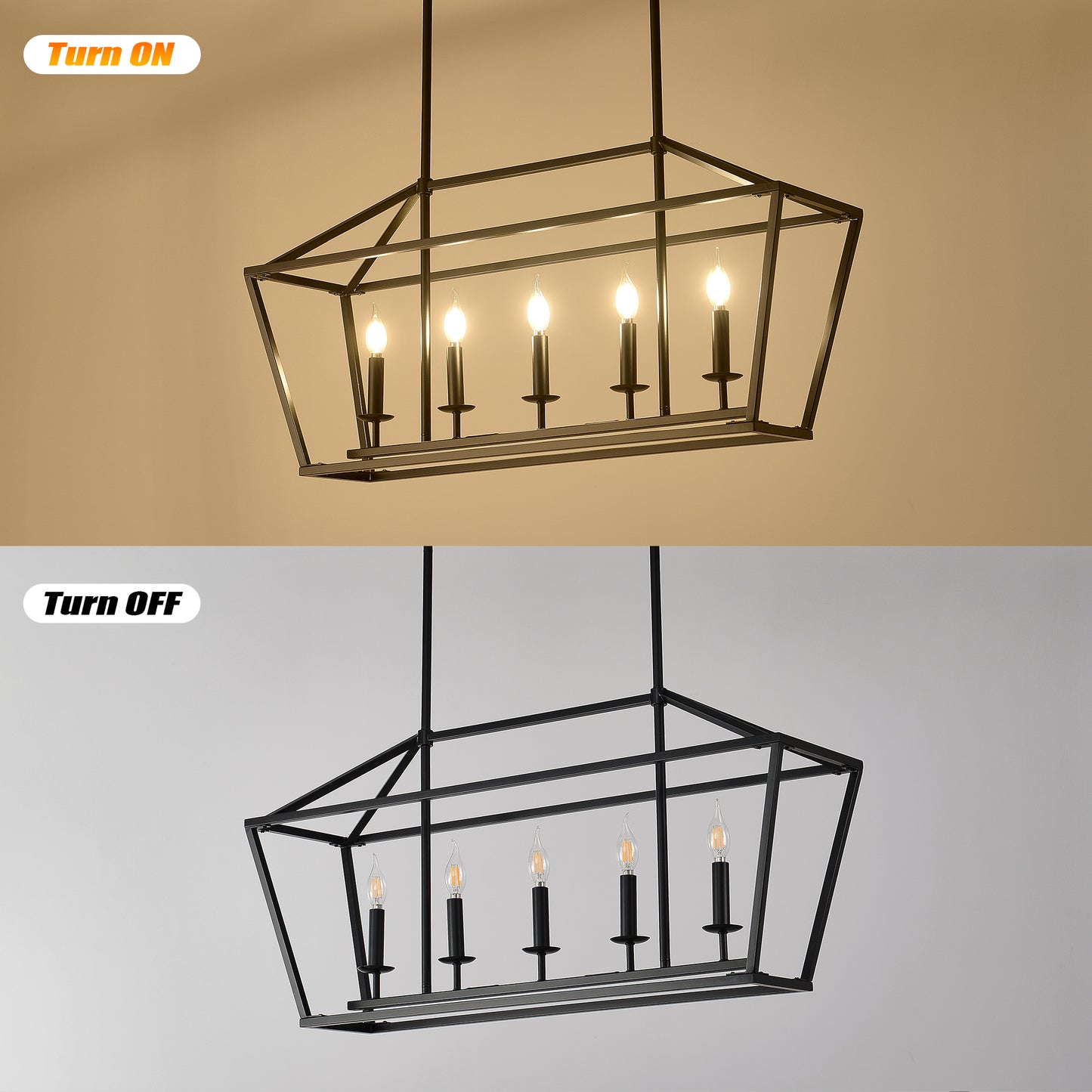 5-Light Farmhouse Kitchen Island Lighting,5 Light Industrial Linear Chandelier for Dining Room Metal Matte Black Finish Hanging Pendant Light Fixture for Bedroom Living Room Hallway Conference Room