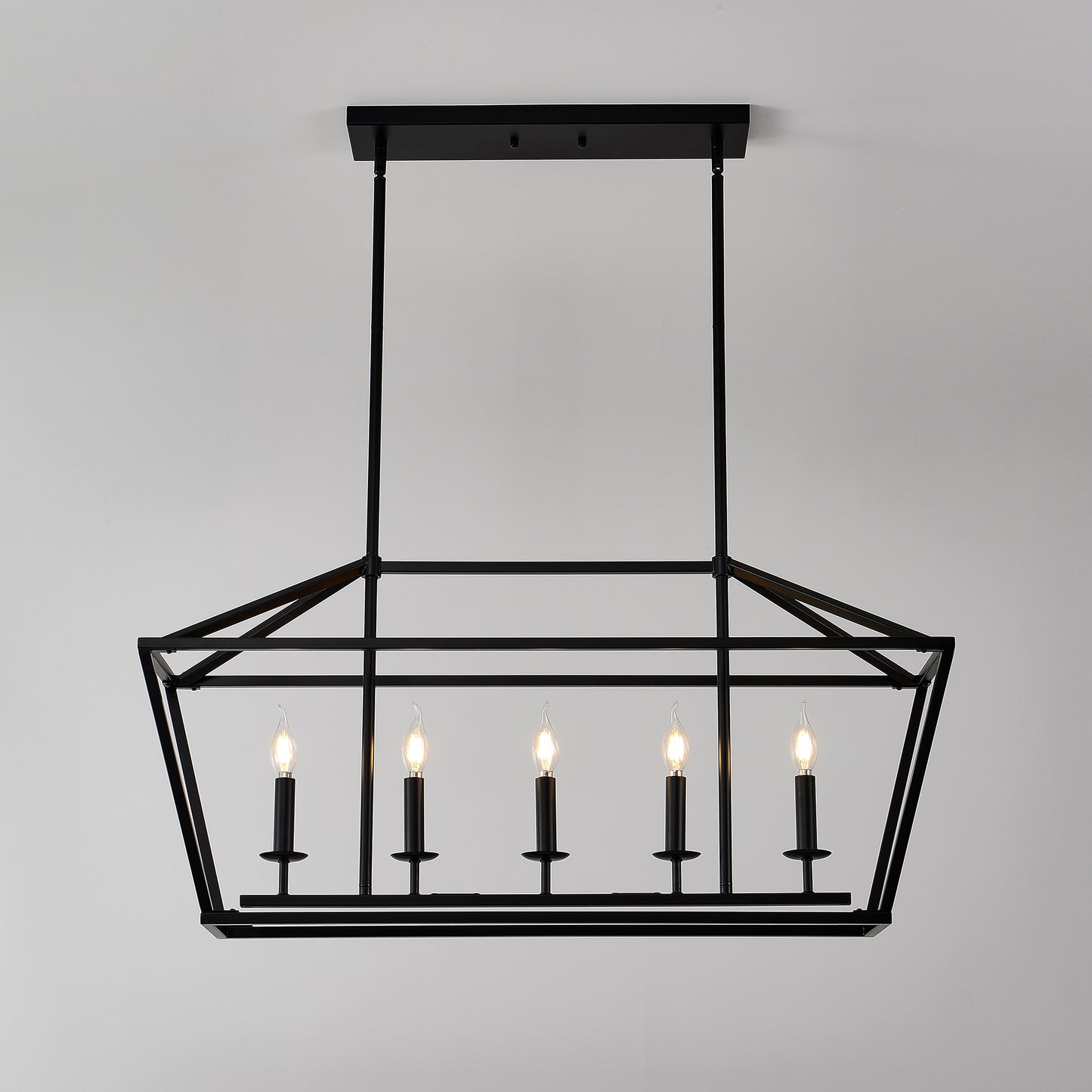 5-Light Farmhouse Kitchen Island Lighting,5 Light Industrial Linear Chandelier for Dining Room Metal Matte Black Finish Hanging Pendant Light Fixture for Bedroom Living Room Hallway Conference Room