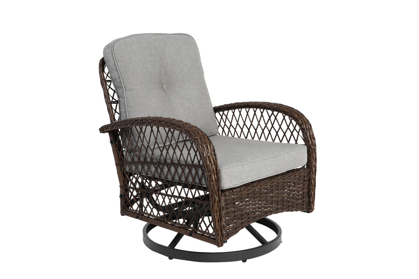 3 Pieces Outdoor Swivel Rocker Patio Chairs, 360 Degree Rocking Patio Conversation Set with Thickened Cushions and Glass Coffee Table for Backyard, Grey