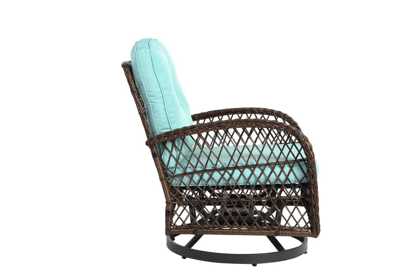 3 Pieces Outdoor Swivel Rocker Patio Chairs, 360 Degree Rocking Patio Conversation Set with Thickened Cushions and Glass Coffee Table for Backyard, Blue