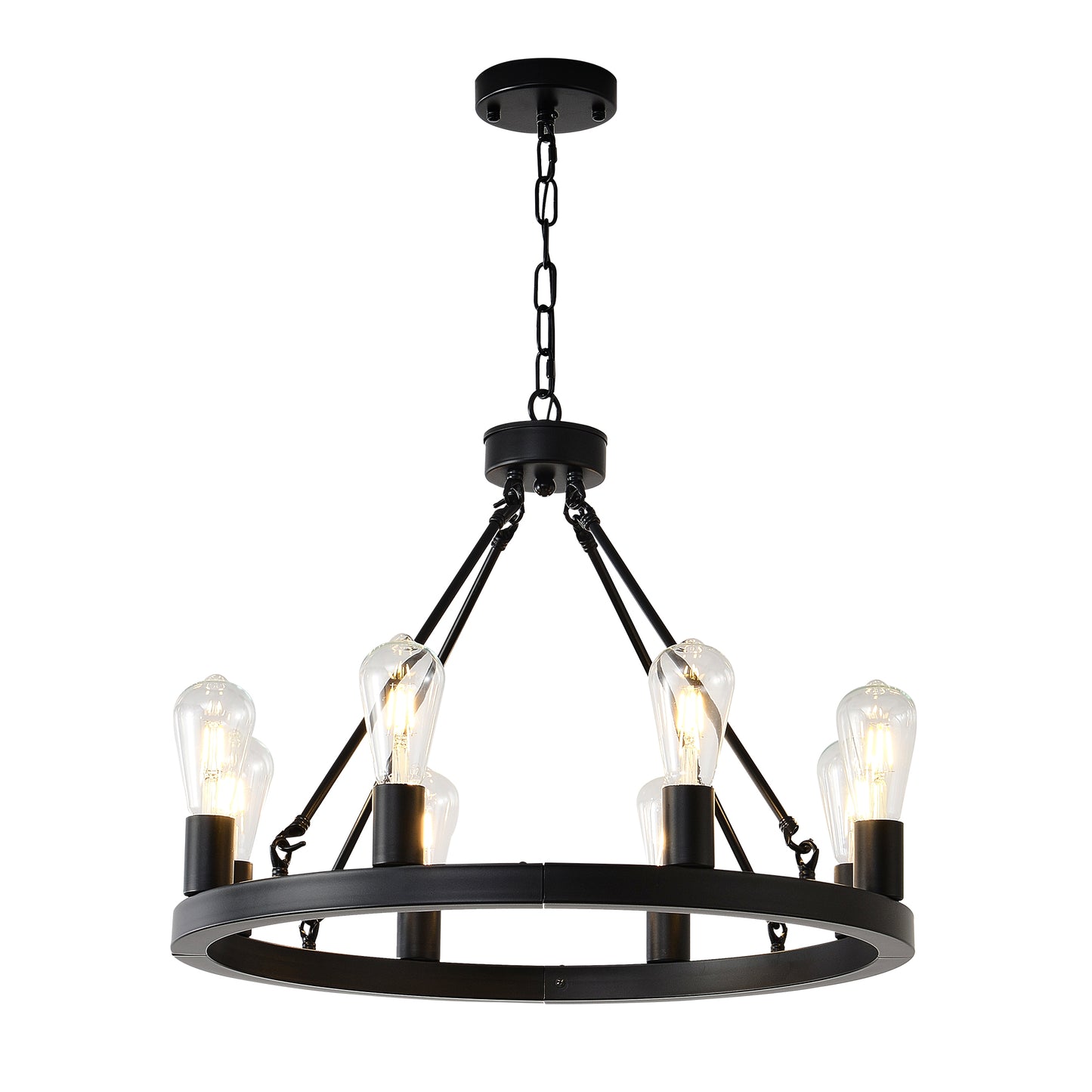8-Light (No Bulbs) Matte Black Wagon Wheel Chandelier Farmhouse Modern Small Round Chandelier for Living Room Kitchen Island Foyer Hallway Entryway Bedroom Dining Room Light Fixture Ceiling Hanging