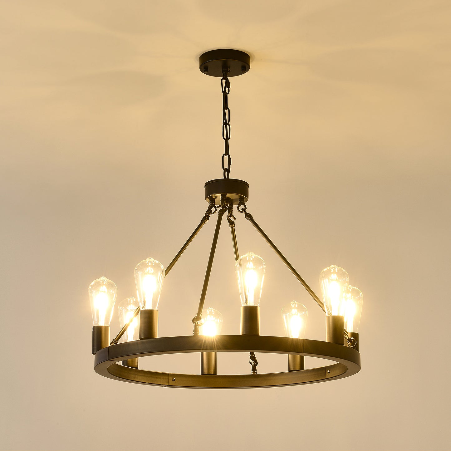 8-Light (No Bulbs) Matte Black Wagon Wheel Chandelier Farmhouse Modern Small Round Chandelier for Living Room Kitchen Island Foyer Hallway Entryway Bedroom Dining Room Light Fixture Ceiling Hanging