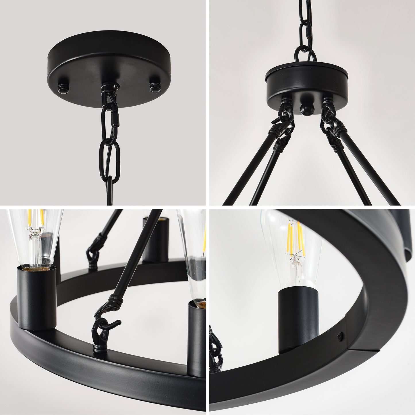 8-Light (No Bulbs) Matte Black Wagon Wheel Chandelier Farmhouse Modern Small Round Chandelier for Living Room Kitchen Island Foyer Hallway Entryway Bedroom Dining Room Light Fixture Ceiling Hanging