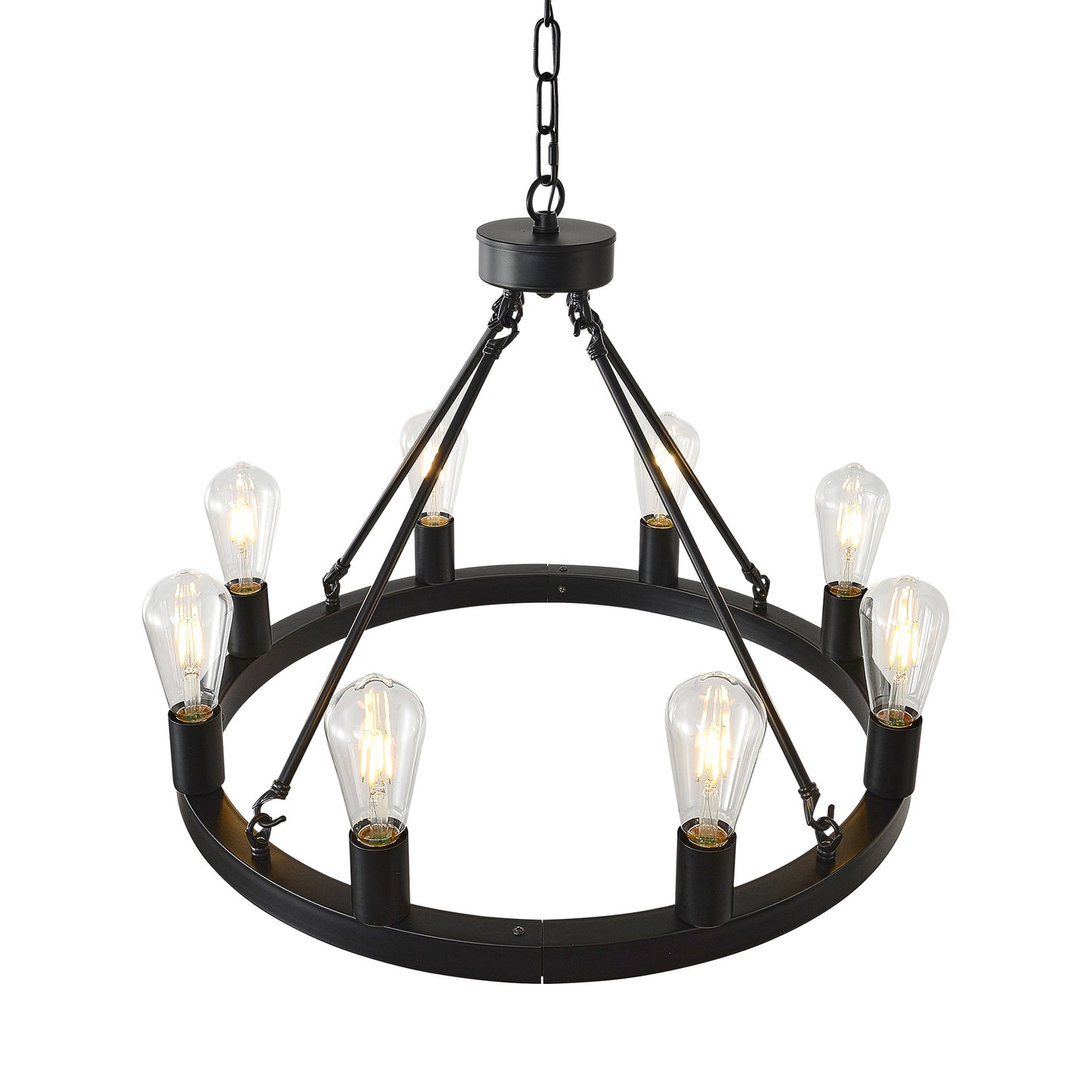 8-Light (No Bulbs) Matte Black Wagon Wheel Chandelier Farmhouse Modern Small Round Chandelier for Living Room Kitchen Island Foyer Hallway Entryway Bedroom Dining Room Light Fixture Ceiling Hanging