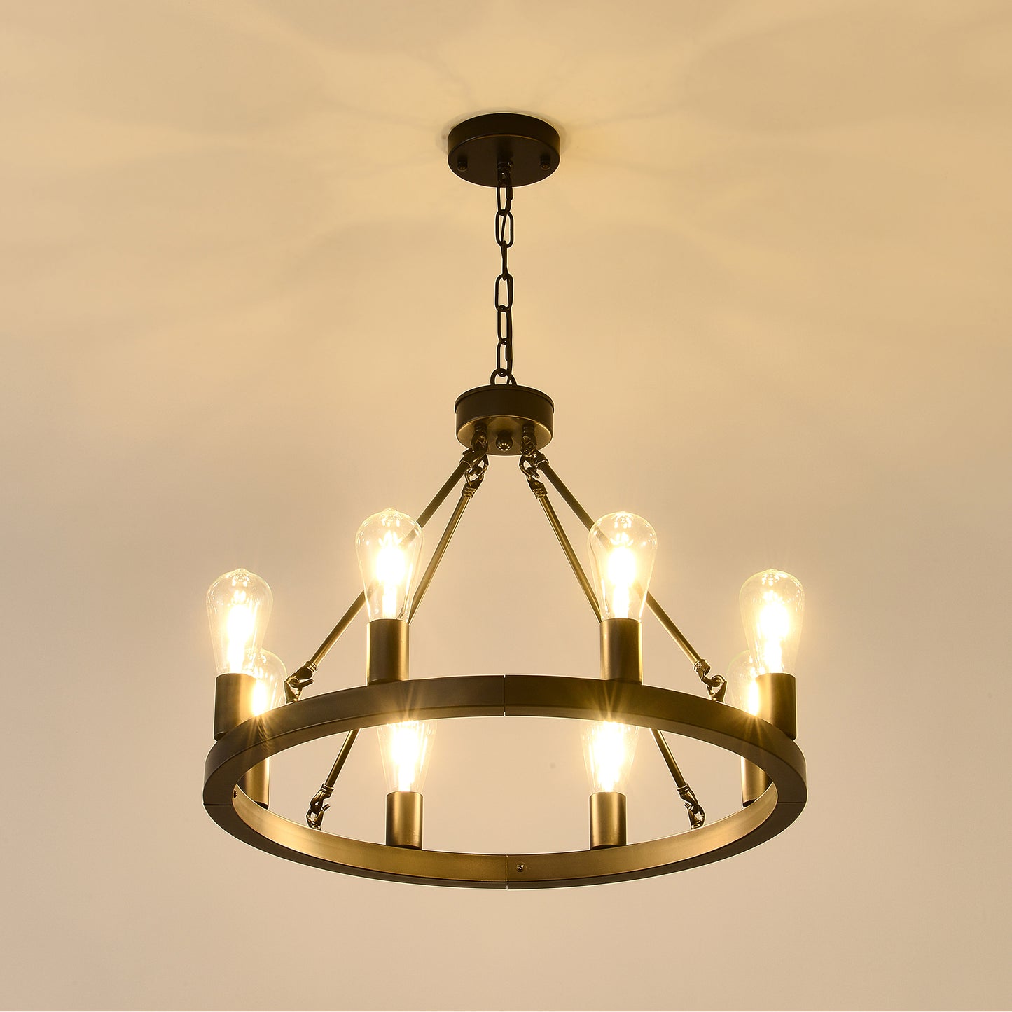 8-Light (No Bulbs) Matte Black Wagon Wheel Chandelier Farmhouse Modern Small Round Chandelier for Living Room Kitchen Island Foyer Hallway Entryway Bedroom Dining Room Light Fixture Ceiling Hanging