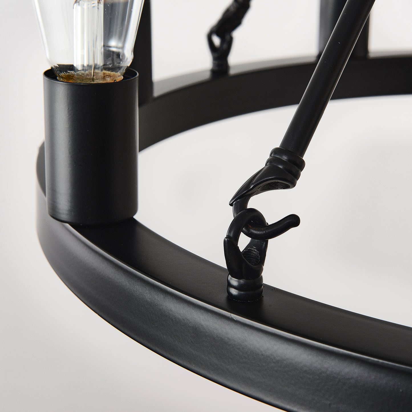 8-Light (No Bulbs) Matte Black Wagon Wheel Chandelier Farmhouse Modern Small Round Chandelier for Living Room Kitchen Island Foyer Hallway Entryway Bedroom Dining Room Light Fixture Ceiling Hanging