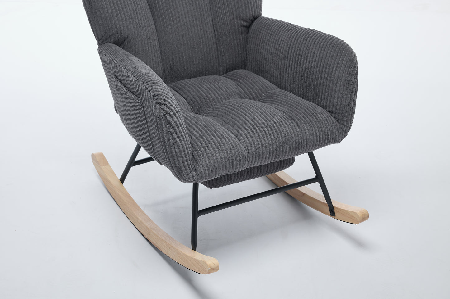 Modern Nursery Rocking Chair, Upholstered Glider Chair with High Backrest, Rocker Accent Armchair with Solid Wood Legs for Nursery Bedroom Living Room DARK GRAY