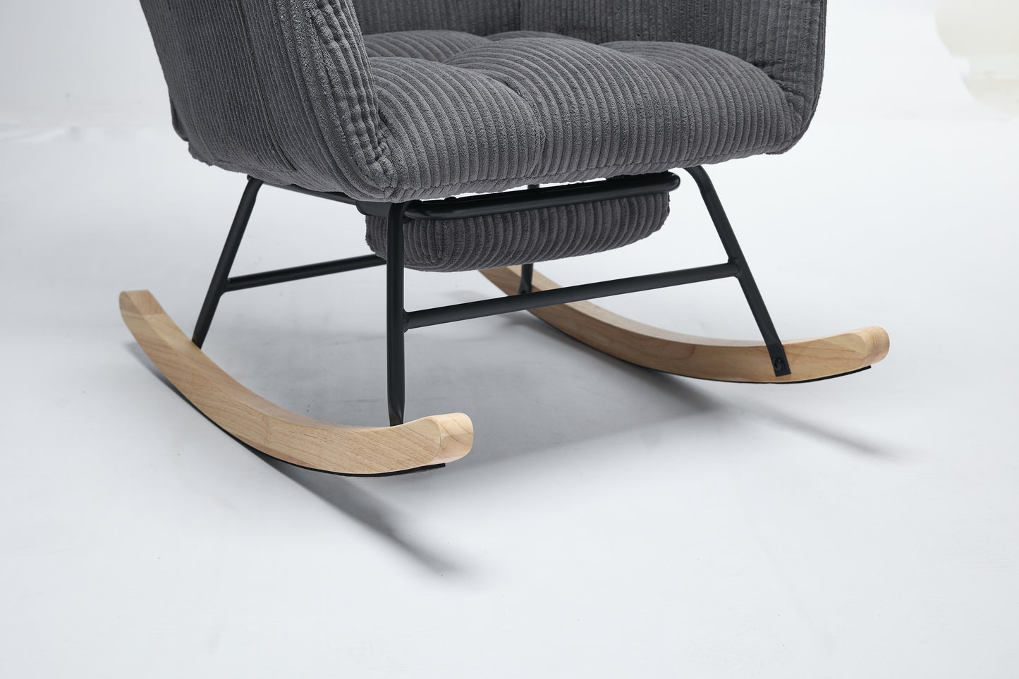 Modern Nursery Rocking Chair, Upholstered Glider Chair with High Backrest, Rocker Accent Armchair with Solid Wood Legs for Nursery Bedroom Living Room DARK GRAY