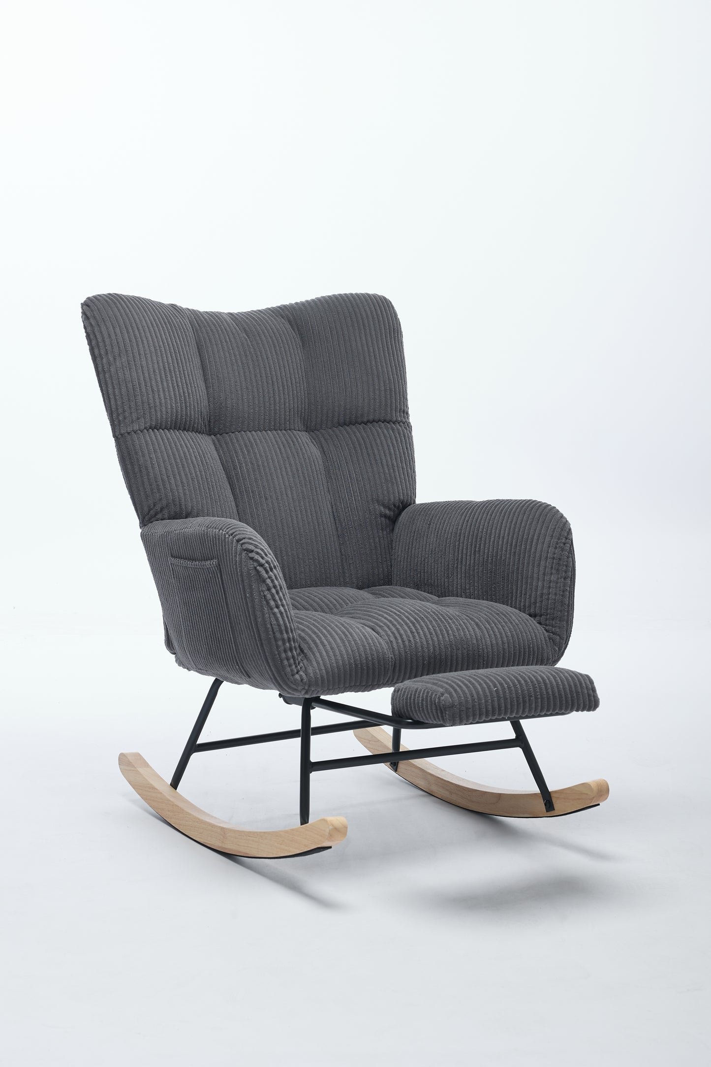 Modern Nursery Rocking Chair, Upholstered Glider Chair with High Backrest, Rocker Accent Armchair with Solid Wood Legs for Nursery Bedroom Living Room DARK GRAY
