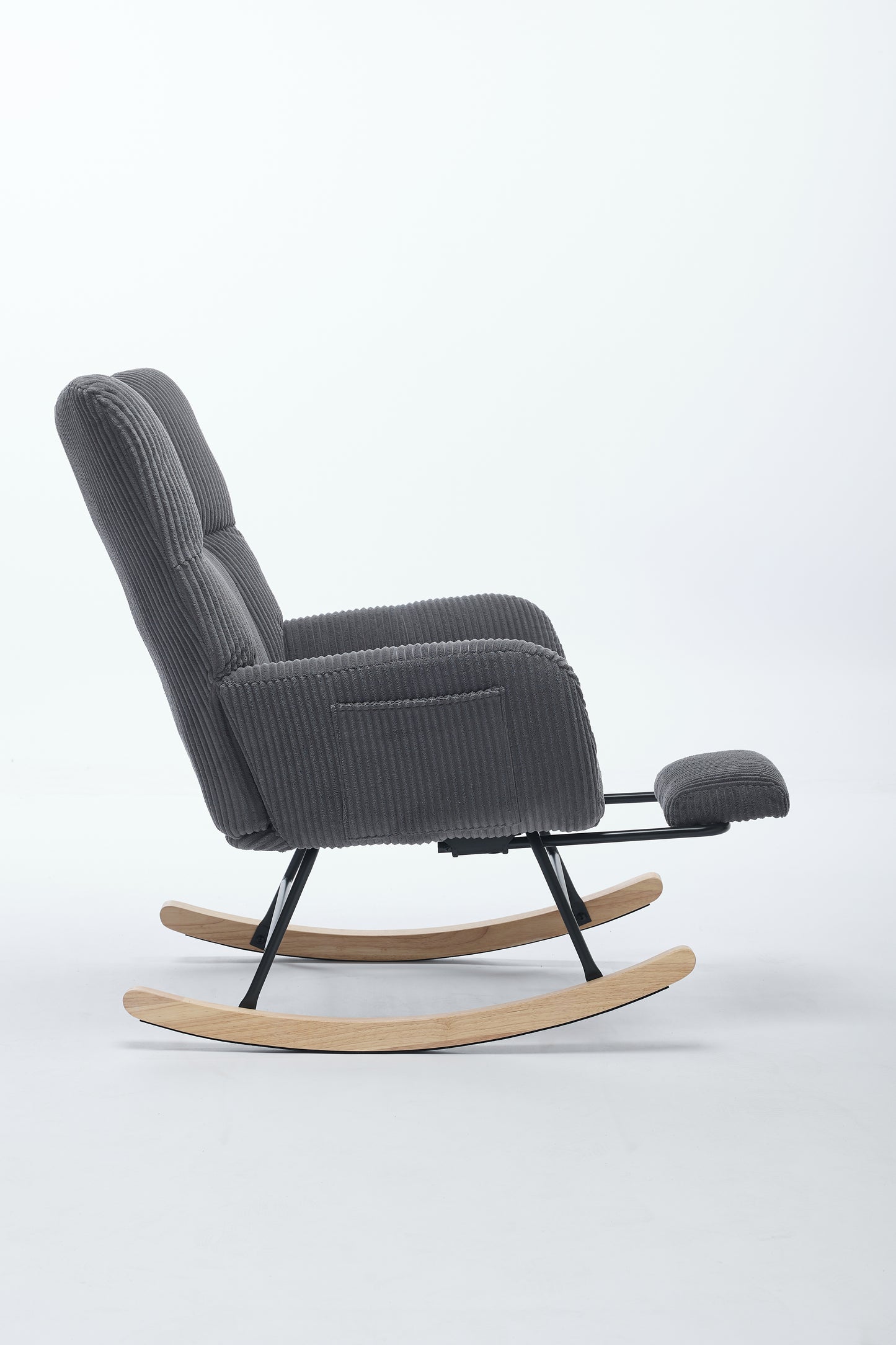 Modern Nursery Rocking Chair, Upholstered Glider Chair with High Backrest, Rocker Accent Armchair with Solid Wood Legs for Nursery Bedroom Living Room DARK GRAY
