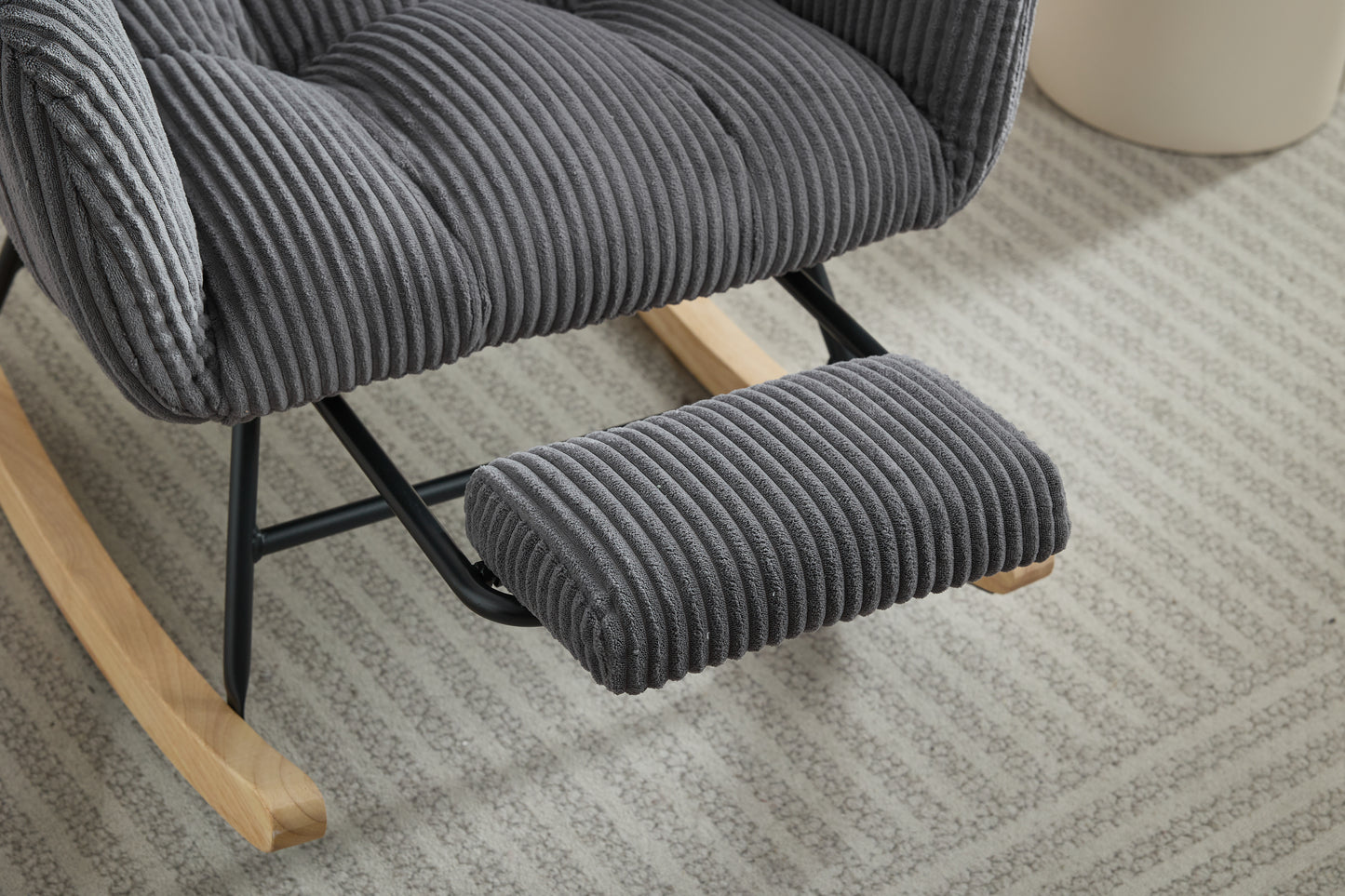 Modern Nursery Rocking Chair, Upholstered Glider Chair with High Backrest, Rocker Accent Armchair with Solid Wood Legs for Nursery Bedroom Living Room DARK GRAY