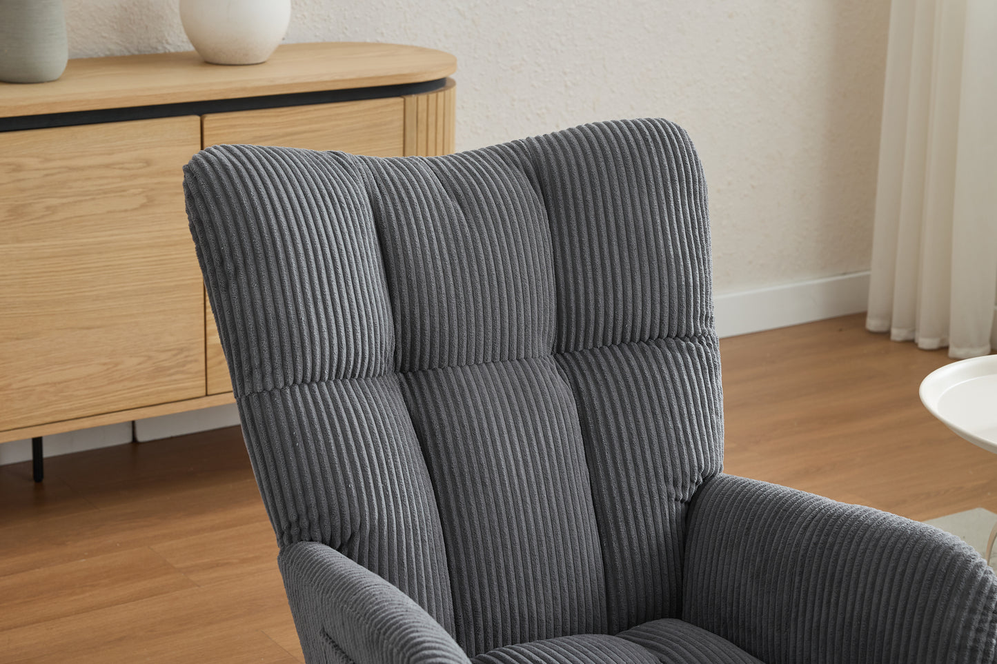 Modern Nursery Rocking Chair, Upholstered Glider Chair with High Backrest, Rocker Accent Armchair with Solid Wood Legs for Nursery Bedroom Living Room DARK GRAY