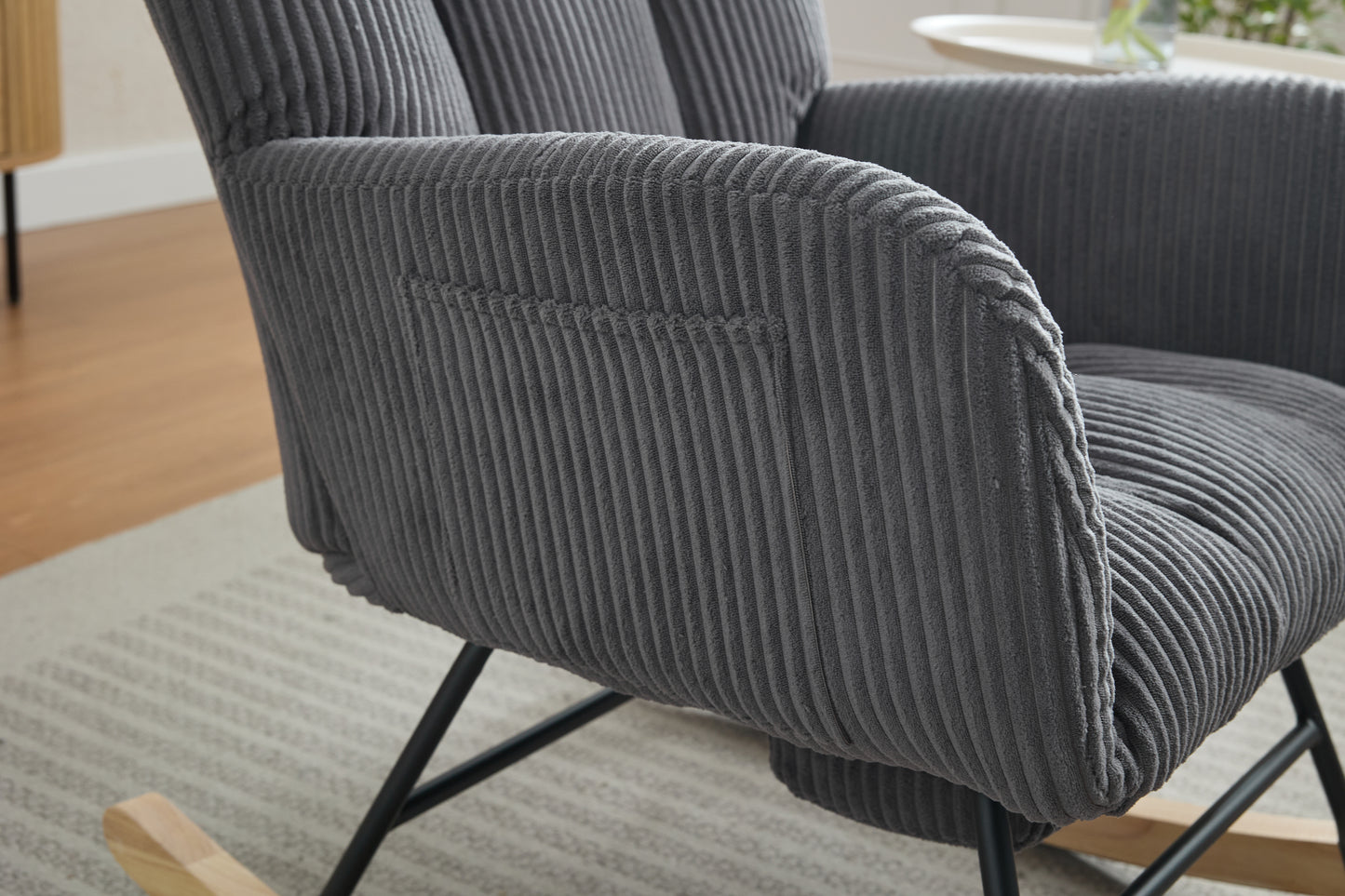 Modern Nursery Rocking Chair, Upholstered Glider Chair with High Backrest, Rocker Accent Armchair with Solid Wood Legs for Nursery Bedroom Living Room DARK GRAY