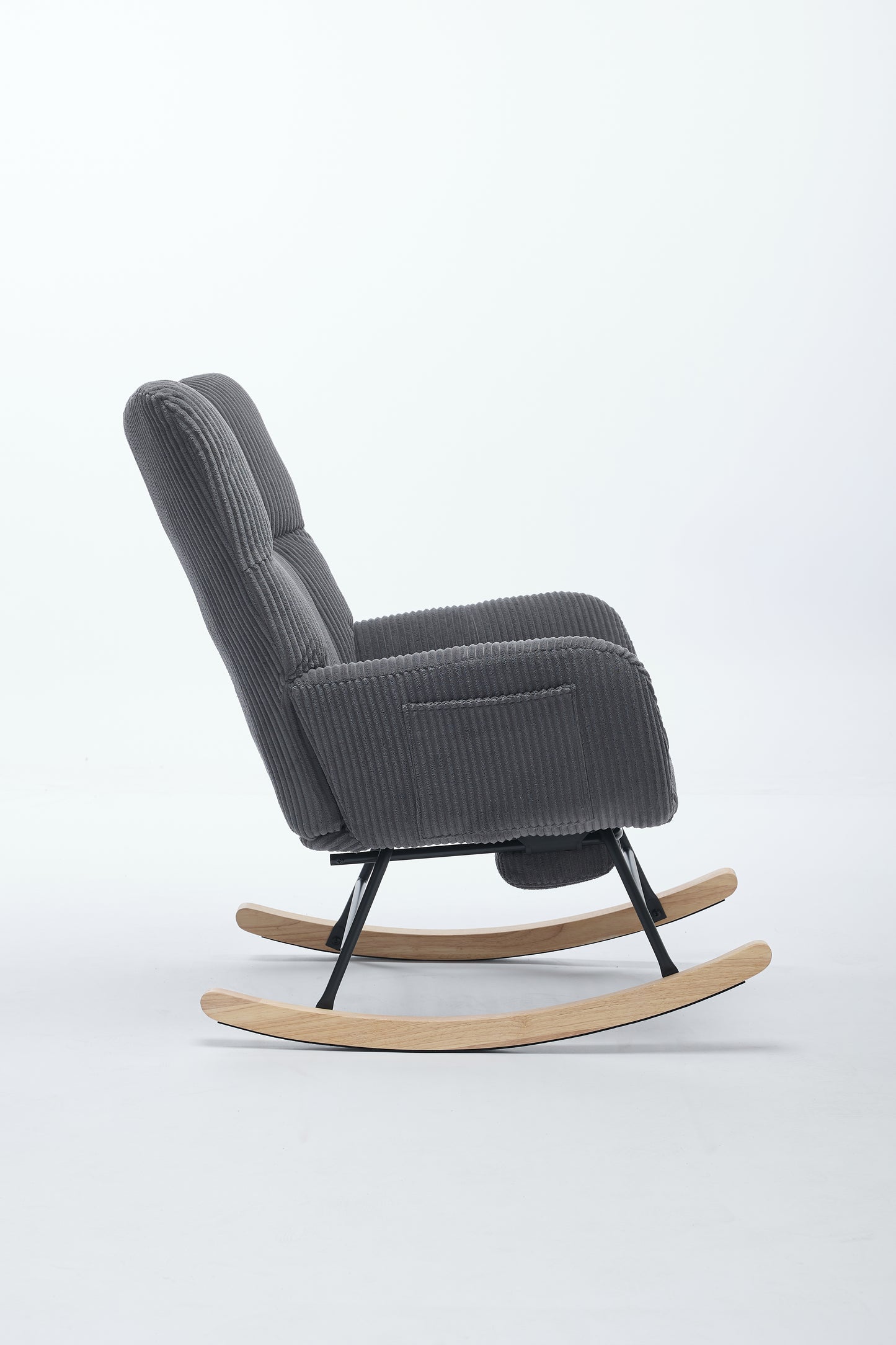 Modern Nursery Rocking Chair, Upholstered Glider Chair with High Backrest, Rocker Accent Armchair with Solid Wood Legs for Nursery Bedroom Living Room DARK GRAY