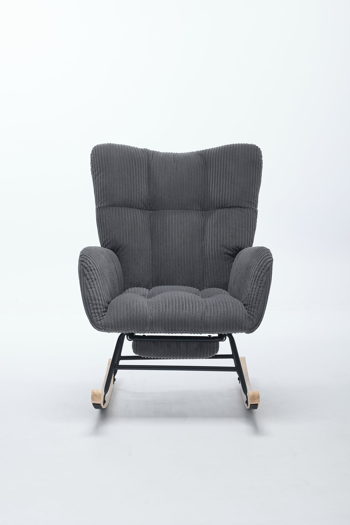 Modern Nursery Rocking Chair, Upholstered Glider Chair with High Backrest, Rocker Accent Armchair with Solid Wood Legs for Nursery Bedroom Living Room DARK GRAY