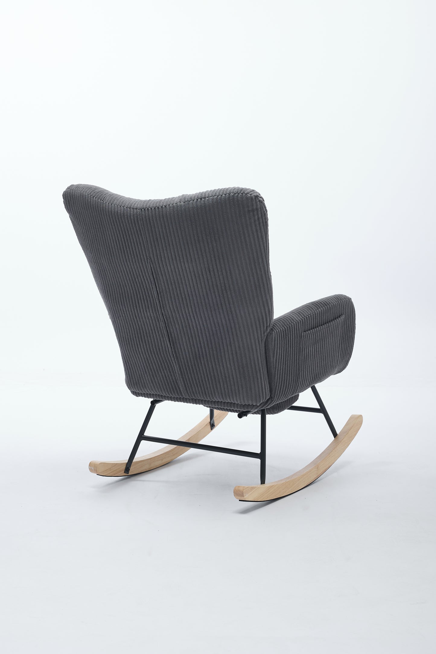 Modern Nursery Rocking Chair, Upholstered Glider Chair with High Backrest, Rocker Accent Armchair with Solid Wood Legs for Nursery Bedroom Living Room DARK GRAY