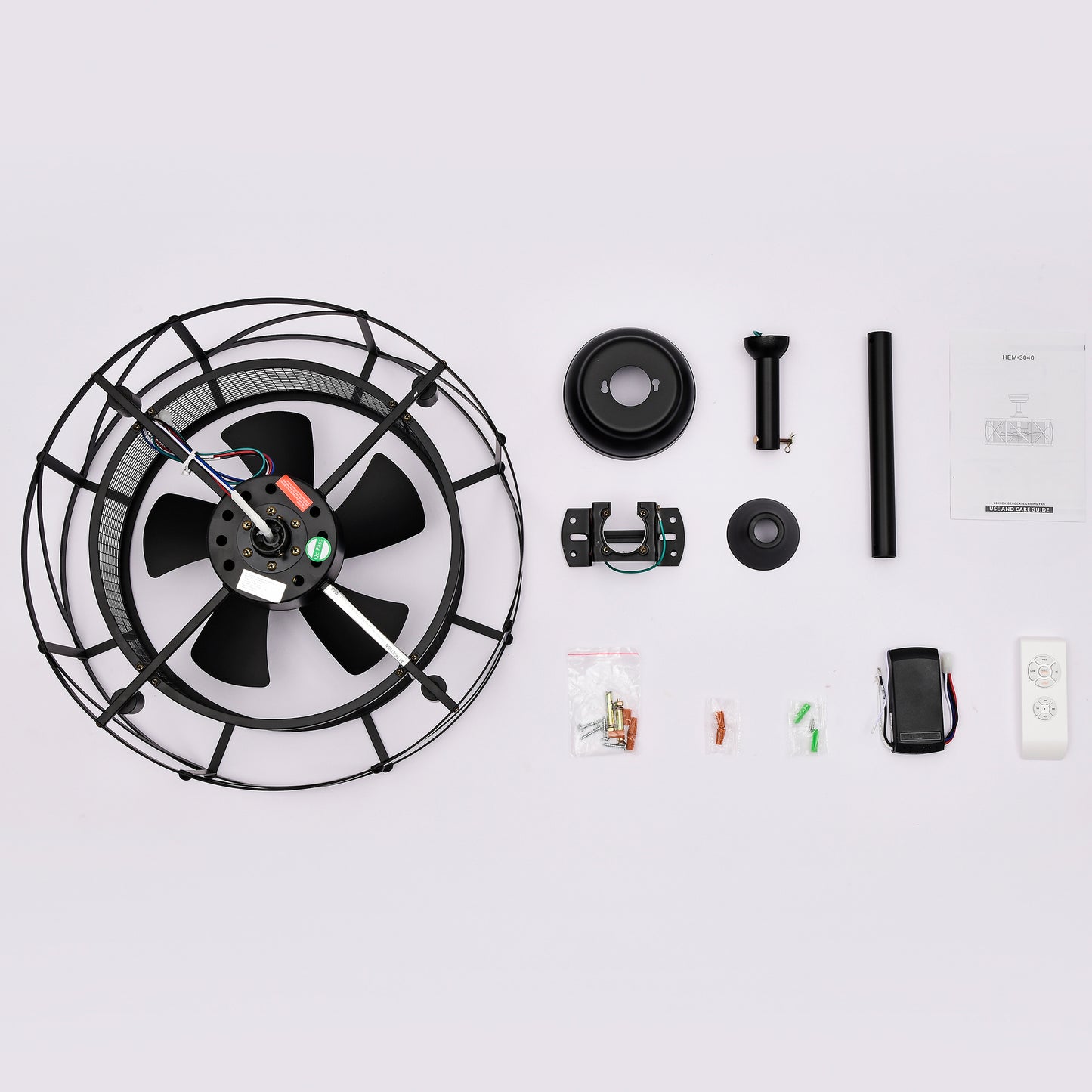 20''Industrial 5-Blade Ceiling Fan with remote control ,5 ABS Blades small size ceiling fan--Black Matte