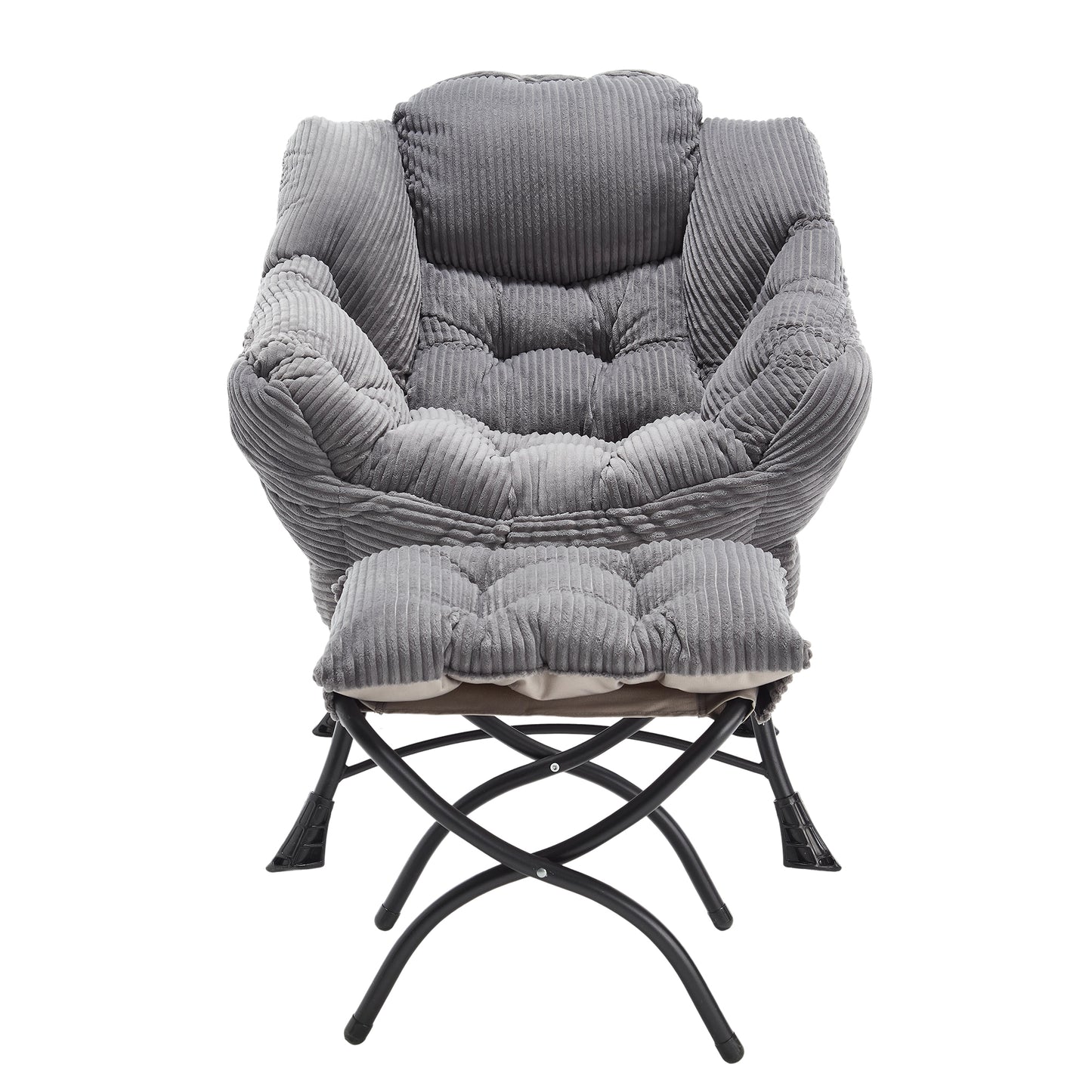 Lazy Chair with Ottoman, Modern Lounge Accent Chair with Armrests and a Side Pocket, Leisure Upholstered Sofa Chair Reading Chair with Footrest for Small Space, Corner Chair-Grey