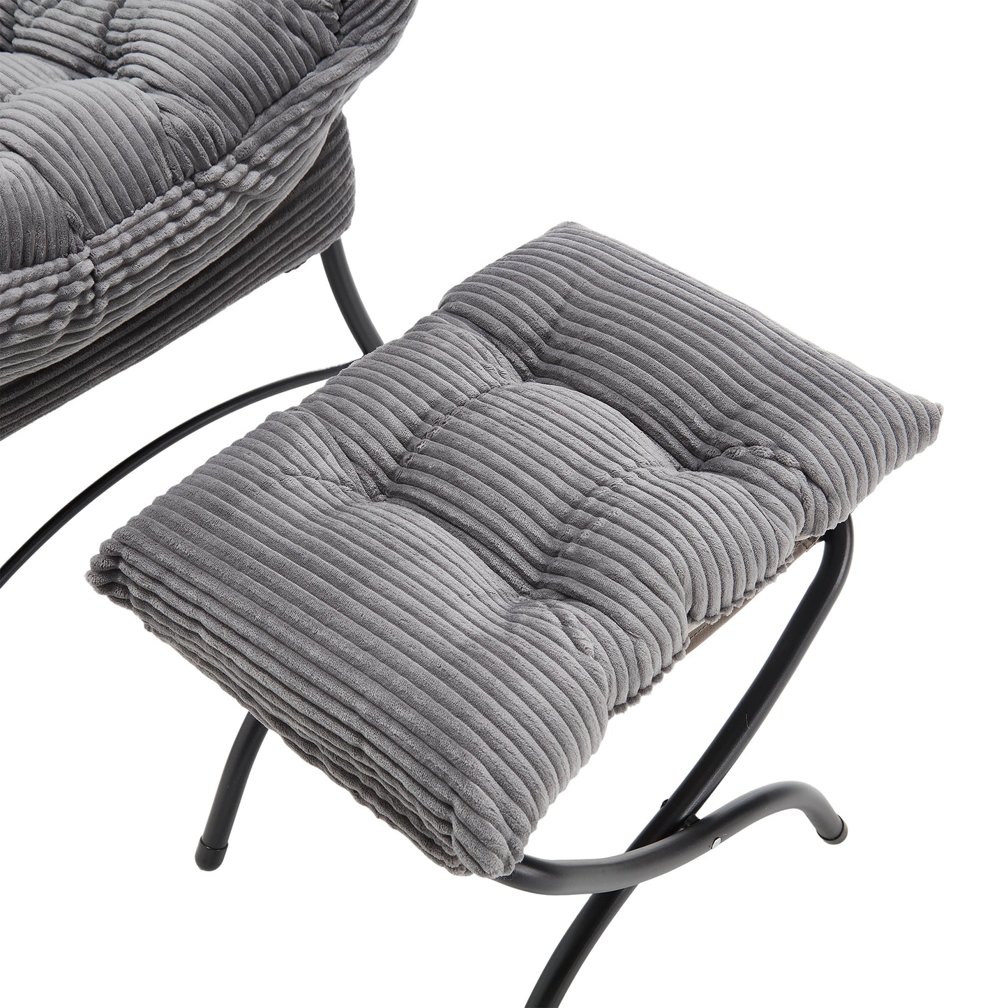 Lazy Chair with Ottoman, Modern Lounge Accent Chair with Armrests and a Side Pocket, Leisure Upholstered Sofa Chair Reading Chair with Footrest for Small Space, Corner Chair-Grey
