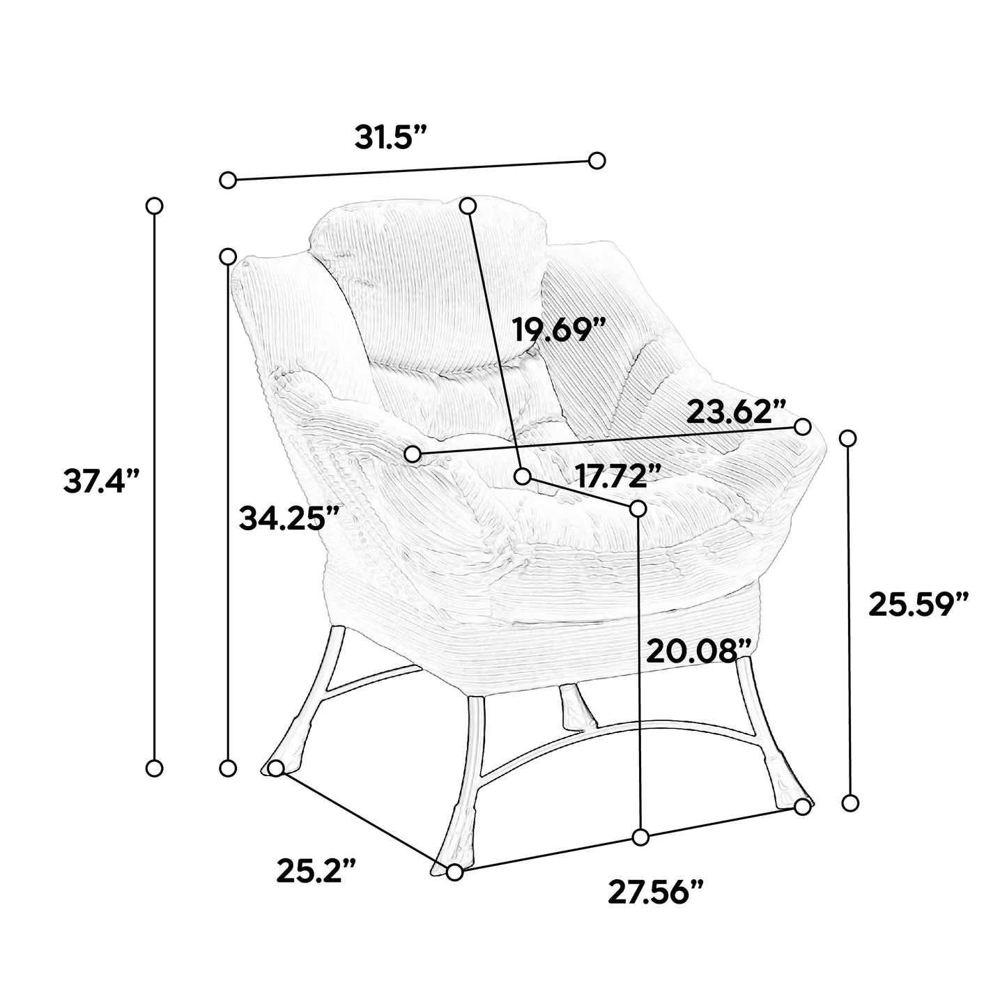 Lazy Chair with Ottoman, Modern Lounge Accent Chair with Armrests and a Side Pocket, Leisure Upholstered Sofa Chair Reading Chair with Footrest for Small Space, Corner Chair-White