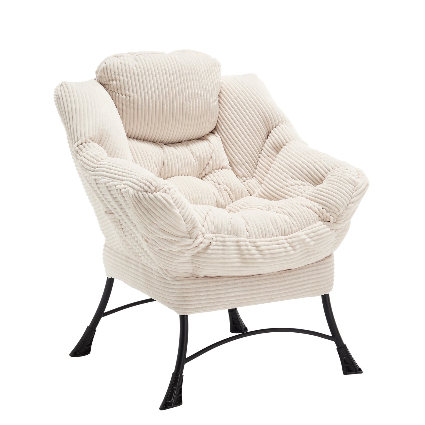 Lazy Chair with Ottoman, Modern Lounge Accent Chair with Armrests and a Side Pocket, Leisure Upholstered Sofa Chair Reading Chair with Footrest for Small Space, Corner Chair-White
