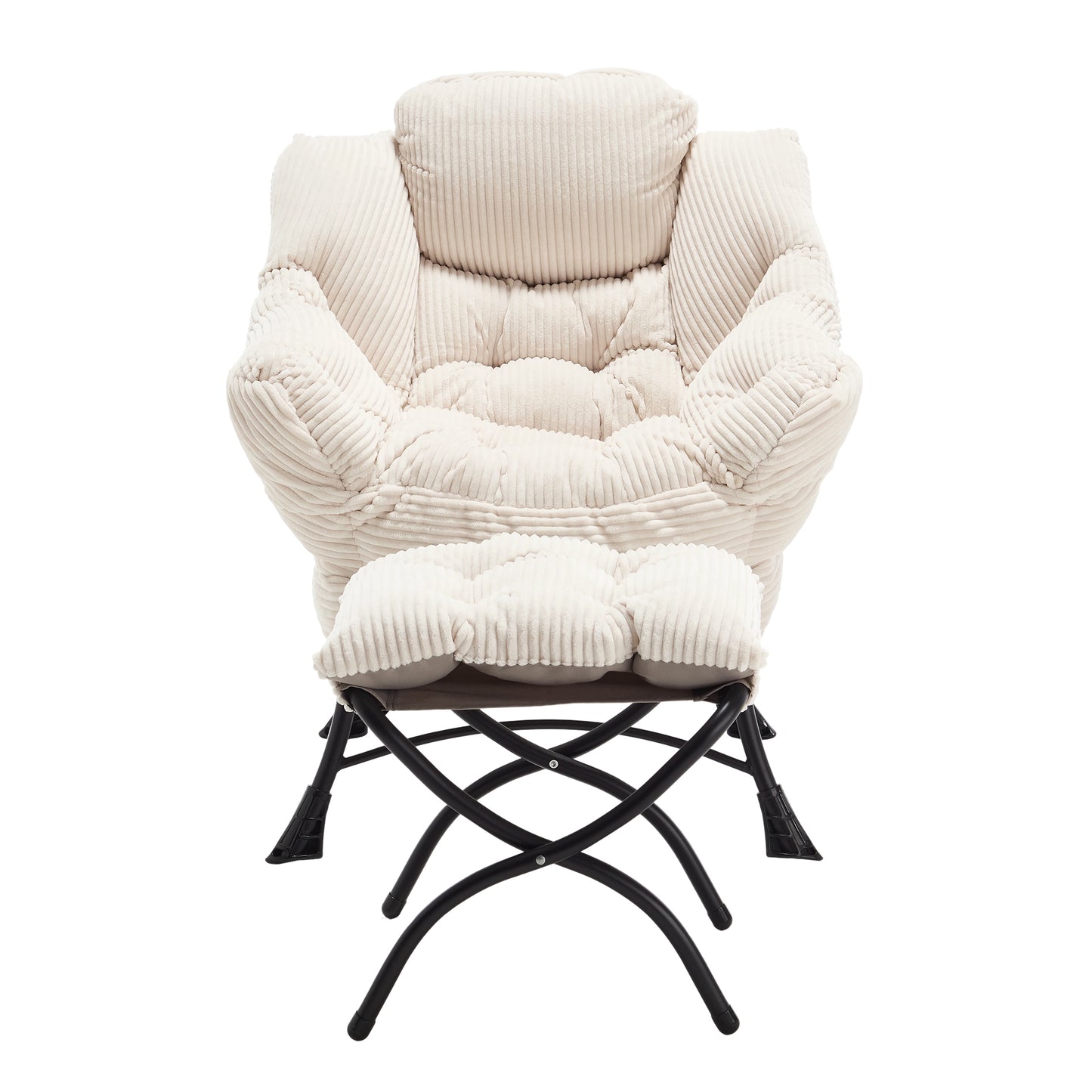 Lazy Chair with Ottoman, Modern Lounge Accent Chair with Armrests and a Side Pocket, Leisure Upholstered Sofa Chair Reading Chair with Footrest for Small Space, Corner Chair-White
