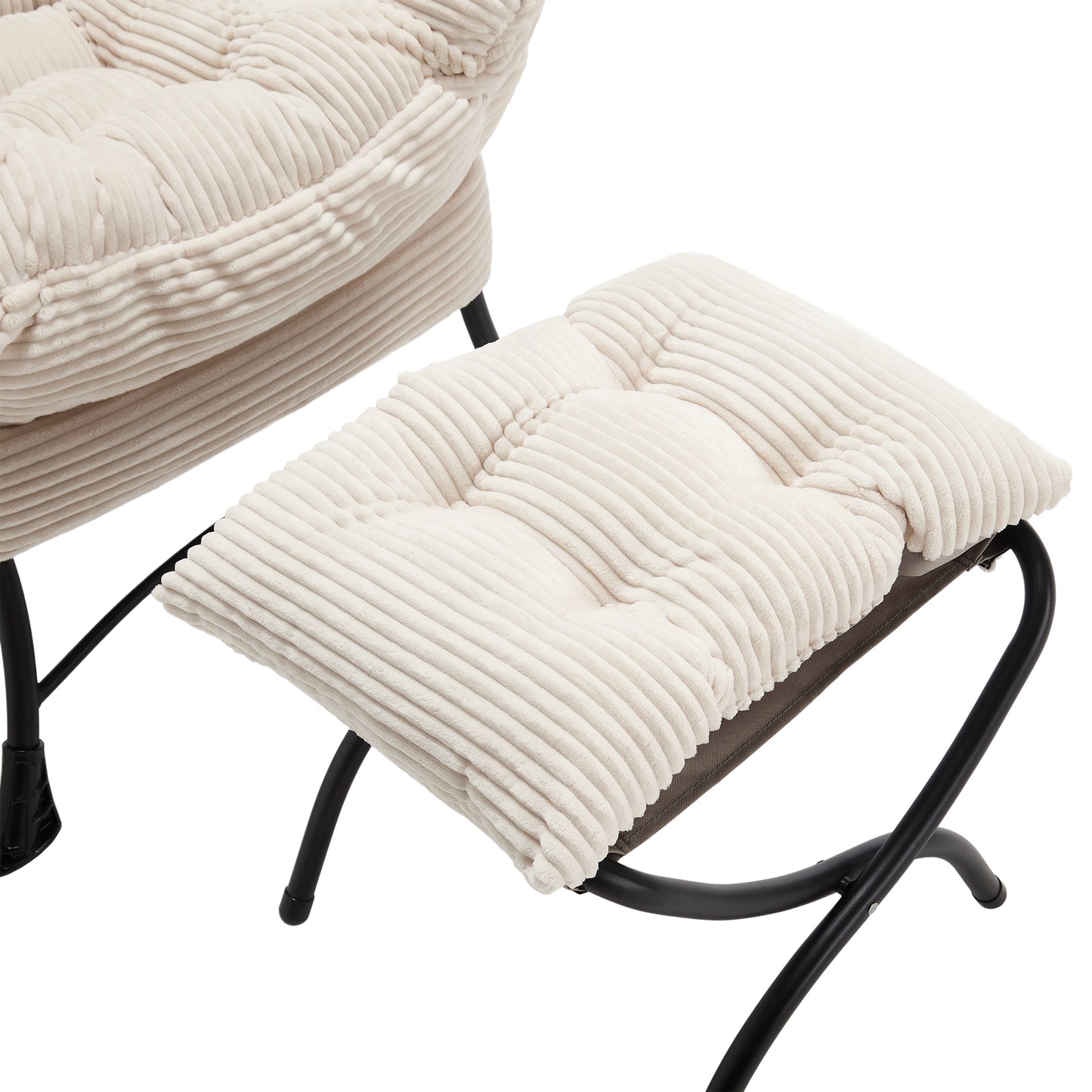 Lazy Chair with Ottoman, Modern Lounge Accent Chair with Armrests and a Side Pocket, Leisure Upholstered Sofa Chair Reading Chair with Footrest for Small Space, Corner Chair-White