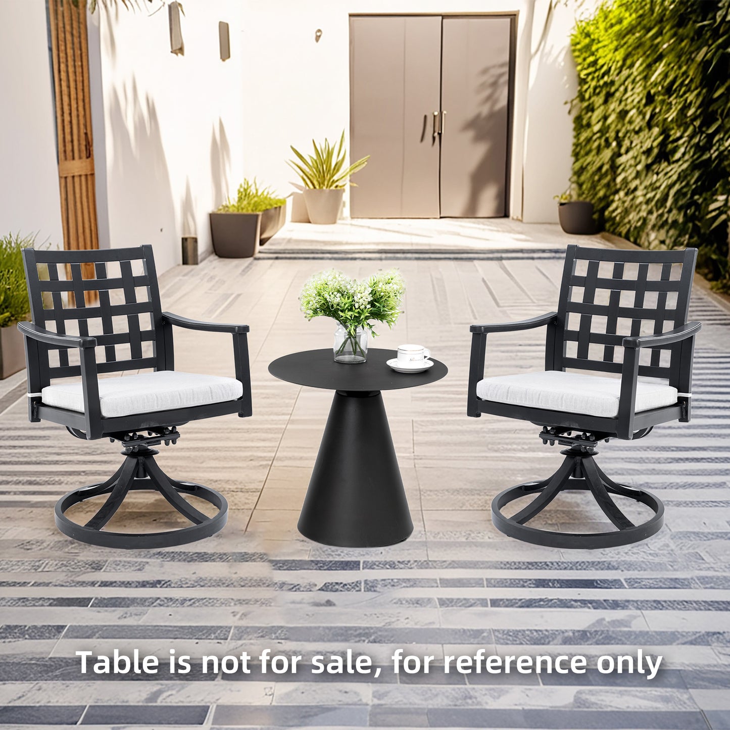Modern Classic Outdoor Patio Cast Aluminum 2PCs Dining Swivel Rockers with Textured Ember Black Finish,Rocking-Rotating Motion,Lattice Design,Sunbrella Cushion,Weather-Resistant,Ergonomic & Stylish.