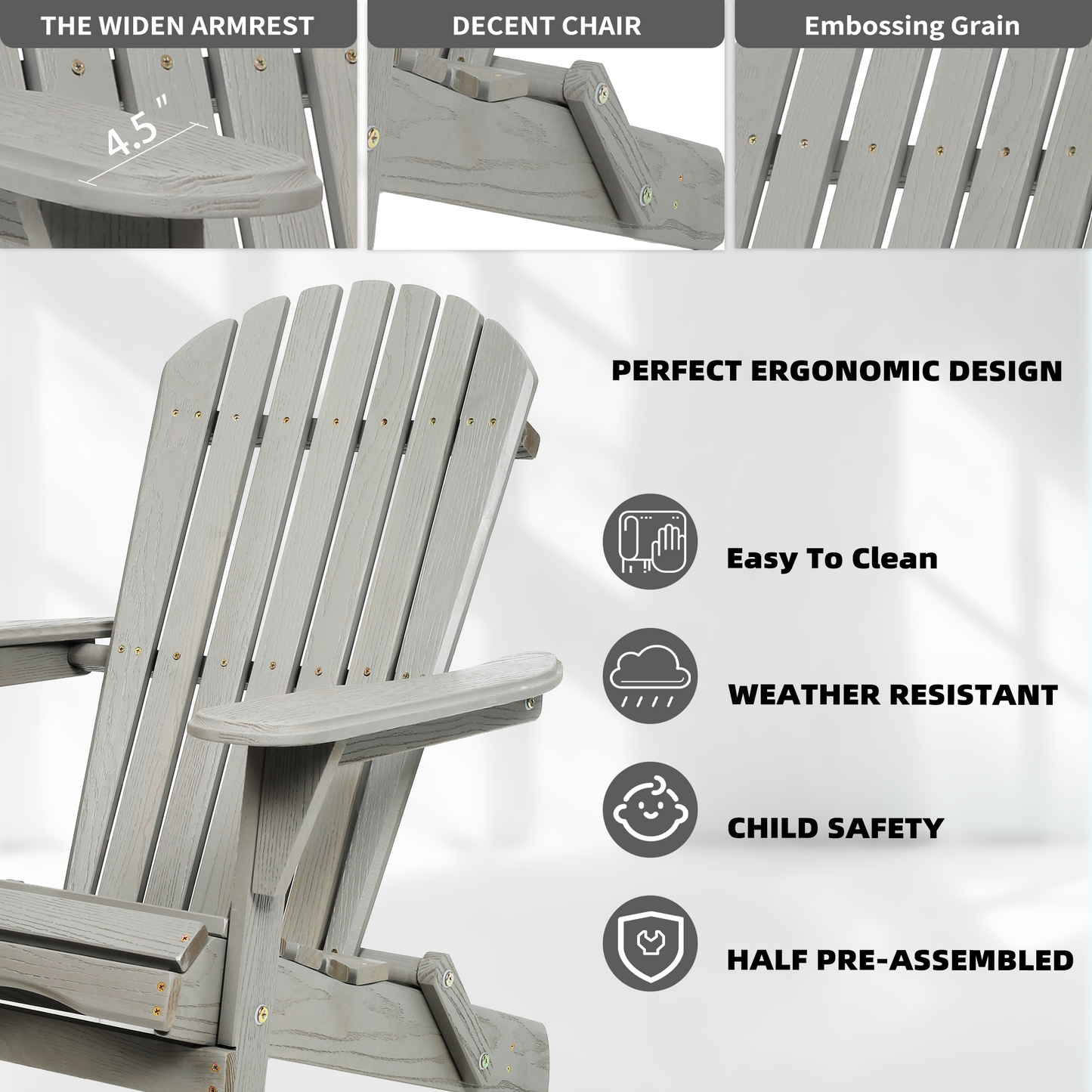 Wood Lounge Patio Chair for Garden Outdoor Wooden Folding Embossed Adirondack Chair Set of 2 Solid Cedar Wood Lounge Patio Chair with Wood Grain