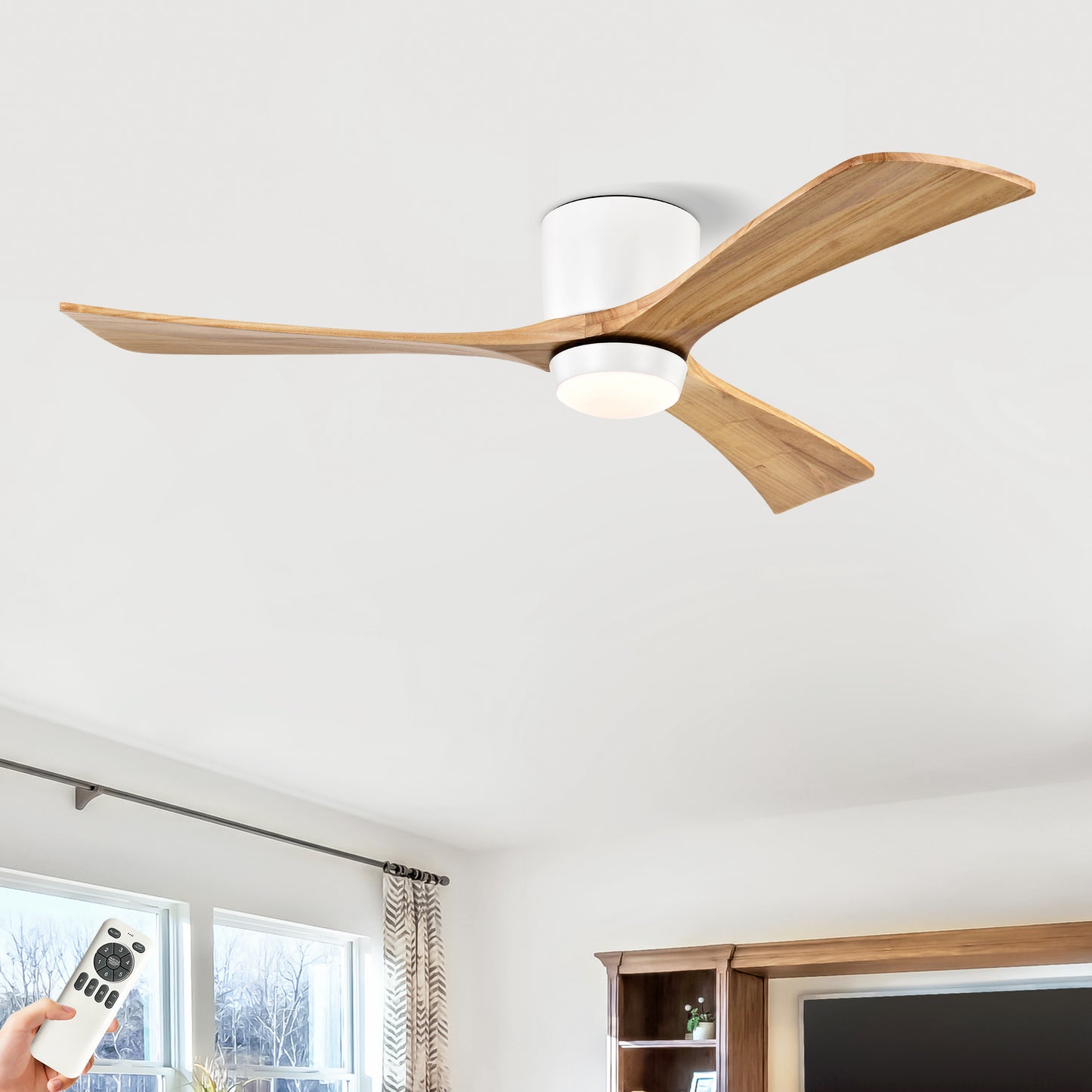 52" Ceiling Fan with Lights Remote Control,Quiet DC Motor 3 Blade Ceiling Fans 6 Speed Levels,Reversible Ceiling Fan, for Patio Living Room, Bedroom, Office,Indoor.(White +Natural)
