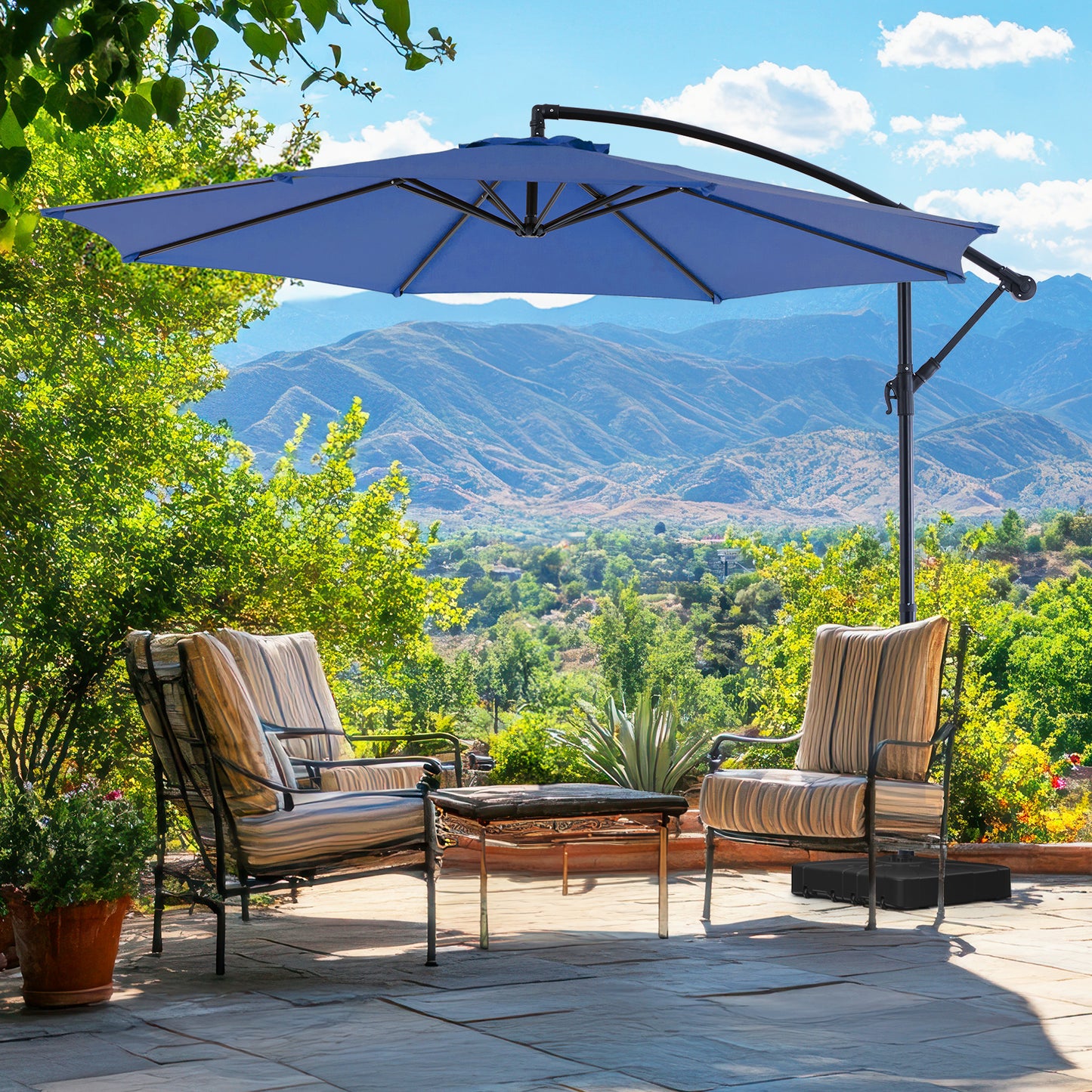 9.8FT Offset Patio Umbrella Hanging Cantilever Umbrella Outdoor Sun Shade with Easy Tilt Adjustment, 8 Ribs, UV Protection for Backyard, Lawn, Garden and Pool