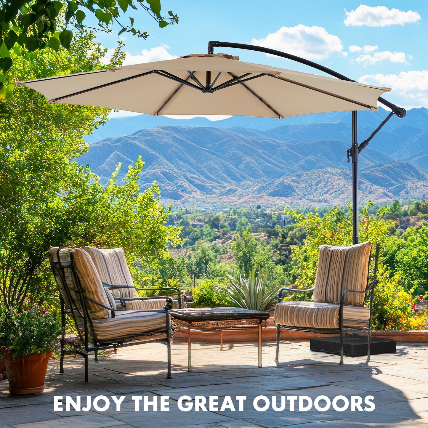 9.8FT Offset Patio Umbrella Hanging Cantilever Umbrella Outdoor Sun Shade with Easy Tilt Adjustment, 8 Ribs, UV Protection for Backyard, Lawn, Garden and Pool