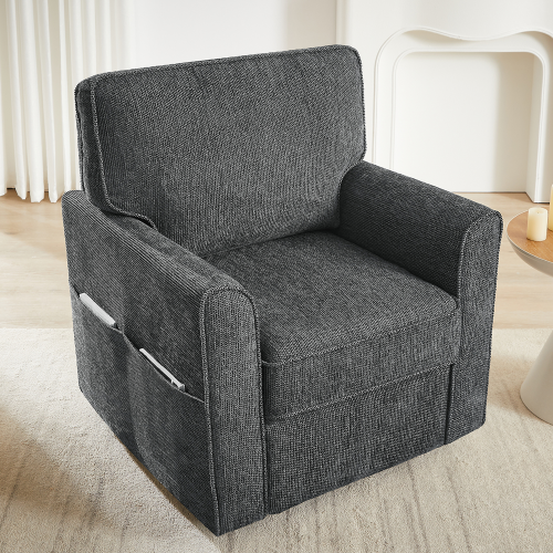 360° Swivel Chair Accent Barrel Armchair Swivel Sofa Chair with Side Pockets for Living Room, Bedroom, Office and Hotel, Grey
