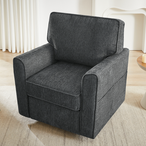 360° Swivel Chair Accent Barrel Armchair Swivel Sofa Chair with Side Pockets for Living Room, Bedroom, Office and Hotel, Grey