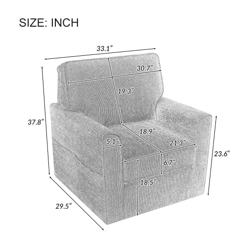 360° Swivel Chair Accent Barrel Armchair Swivel Sofa Chair with Side Pockets for Living Room, Bedroom, Office and Hotel, Grey