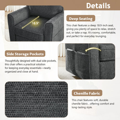 360° Swivel Chair Accent Barrel Armchair Swivel Sofa Chair with Side Pockets for Living Room, Bedroom, Office and Hotel, Grey