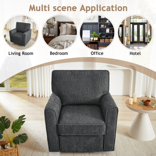 360° Swivel Chair Accent Barrel Armchair Swivel Sofa Chair with Side Pockets for Living Room, Bedroom, Office and Hotel, Grey
