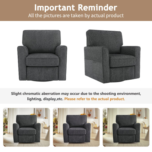 360° Swivel Chair Accent Barrel Armchair Swivel Sofa Chair with Side Pockets for Living Room, Bedroom, Office and Hotel, Grey