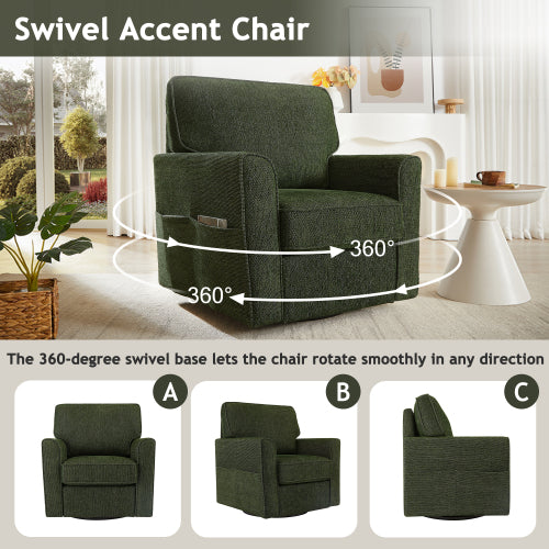 360° Swivel Chair Accent Barrel Armchair Swivel Sofa Chair with Side Pockets for Living Room, Bedroom, Office and Hotel, Green