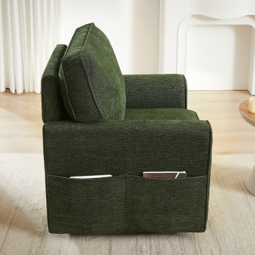 360° Swivel Chair Accent Barrel Armchair Swivel Sofa Chair with Side Pockets for Living Room, Bedroom, Office and Hotel, Green