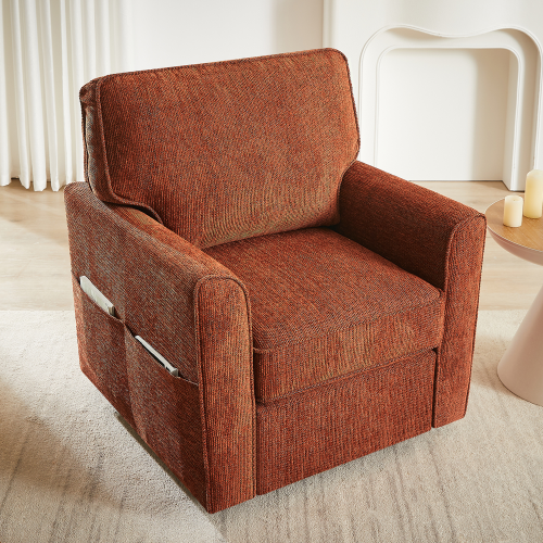 360° Swivel Chair Accent Barrel Armchair Swivel Sofa Chair with Side Pockets for Living Room, Bedroom, Office and Hotel, Red