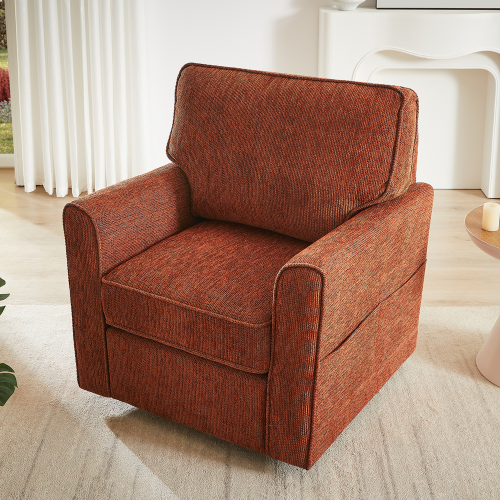 360° Swivel Chair Accent Barrel Armchair Swivel Sofa Chair with Side Pockets for Living Room, Bedroom, Office and Hotel, Red