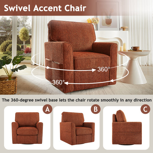 360° Swivel Chair Accent Barrel Armchair Swivel Sofa Chair with Side Pockets for Living Room, Bedroom, Office and Hotel, Red